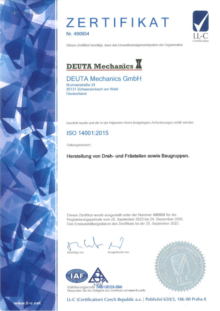ISO Zertifikat 14001 2015 Standard Umweltmanagement